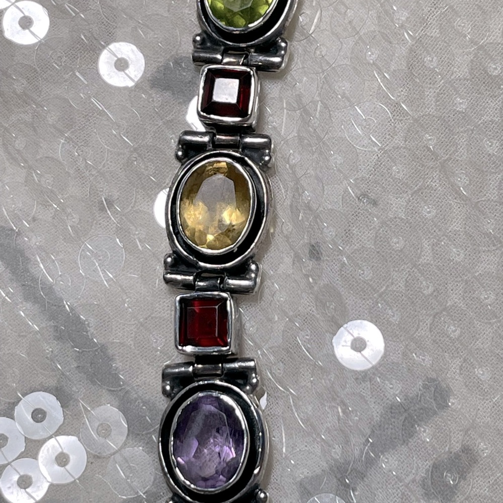 Multi-Gemstone Silver Link Bracelet - image 1
